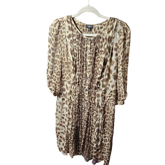 Talbots 8P Petite Leopard Print Pleated Midi Dress With Buttons & 3/4 Sleeves - Picture 1 of 6